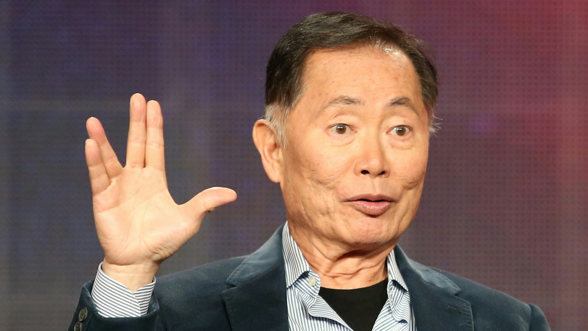 Actor George Takei speaks onstage during the 'Pioneers of Television, Season 4, "Acting Funny", "Breaking Barriers", "Doctors and Nurses", and "Standup to Sitcom" ' panel discussion at the PBS portion of the 2014 Winter Television Critics Association tour at Langham Hotel on January 21, 2014 in Pasadena, California.