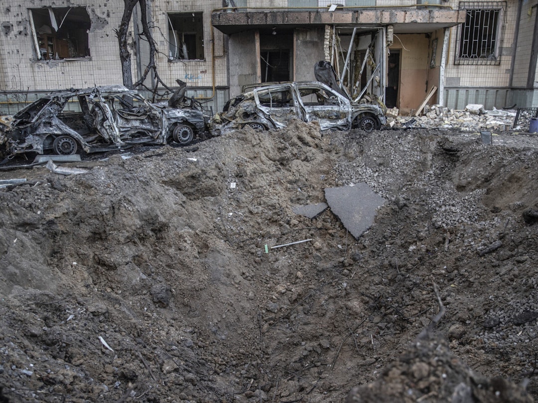 A view of civil settlement damaged by Russian shelling in Kyiv, Ukraine on March 20, 2022.