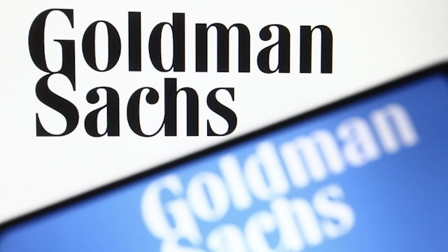 In this photo illustration the Goldman Sachs logo of the U.S... UKRAINE - 2021/02/17: In this photo illustration the Goldman Sachs logo of the U.S. investment bank is seen on a smartphone and a pc screen. (Photo Illustration by Pavlo Gonchar/SOPA Images/LightRocket via Getty Images) SOPA Images / Contributor