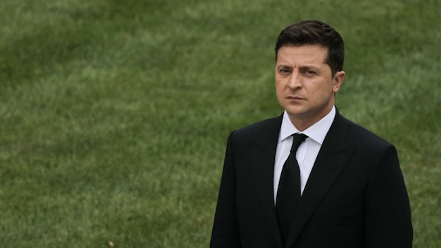 Ukrainian President Attends Wreath-Laying Ceremony At Tomb Of Unknown Soldier ARLINGTON, VIRGINIA - SEPTEMBER 01: Ukrainian President Volodymyr Zelensky pauses during an Armed Forces Full Honor Wreath Ceremony at the Tomb of the Unknown Soldier at Arlington National Cemetery on September 1, 2021 in Arlington, Virginia. President Zelensky will meet with U.S. President Joe Biden later today at the White House. (Photo by Anna Moneymaker/Getty Images) Anna Moneymaker / Staff