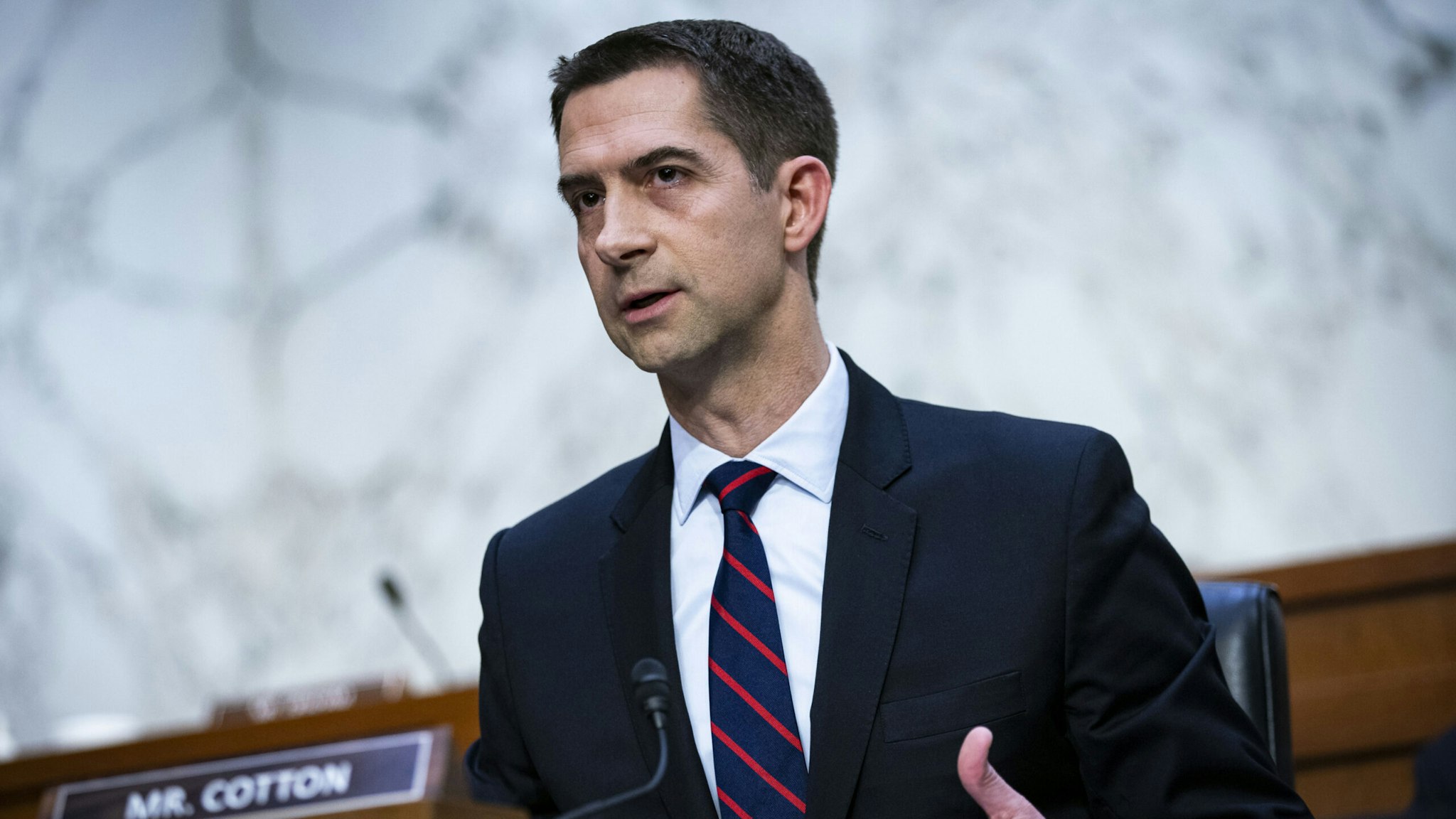 Senator Tom Cotton, a Republican from Arkansas, speaks during a Senate Judiciary Committee confirmation hearing for Ketanji Brown Jackson, associate justice of the U.S. Supreme Court nominee for U.S. President Joe Biden, in Washington, D.C., U.S., on Tuesday, March 22, 2022.