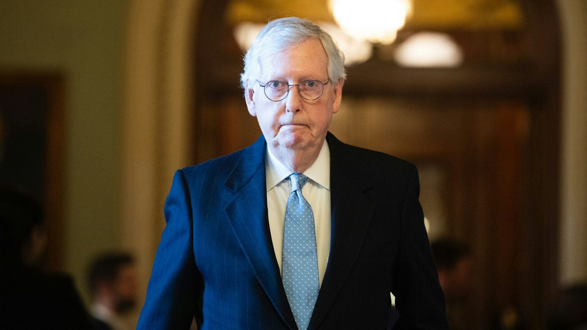 Senate Minority Leader Mitch McConnell, R-Ky., is seen in the U.S. Capitol after the senate luncheons on Tuesday, March 29, 2022.