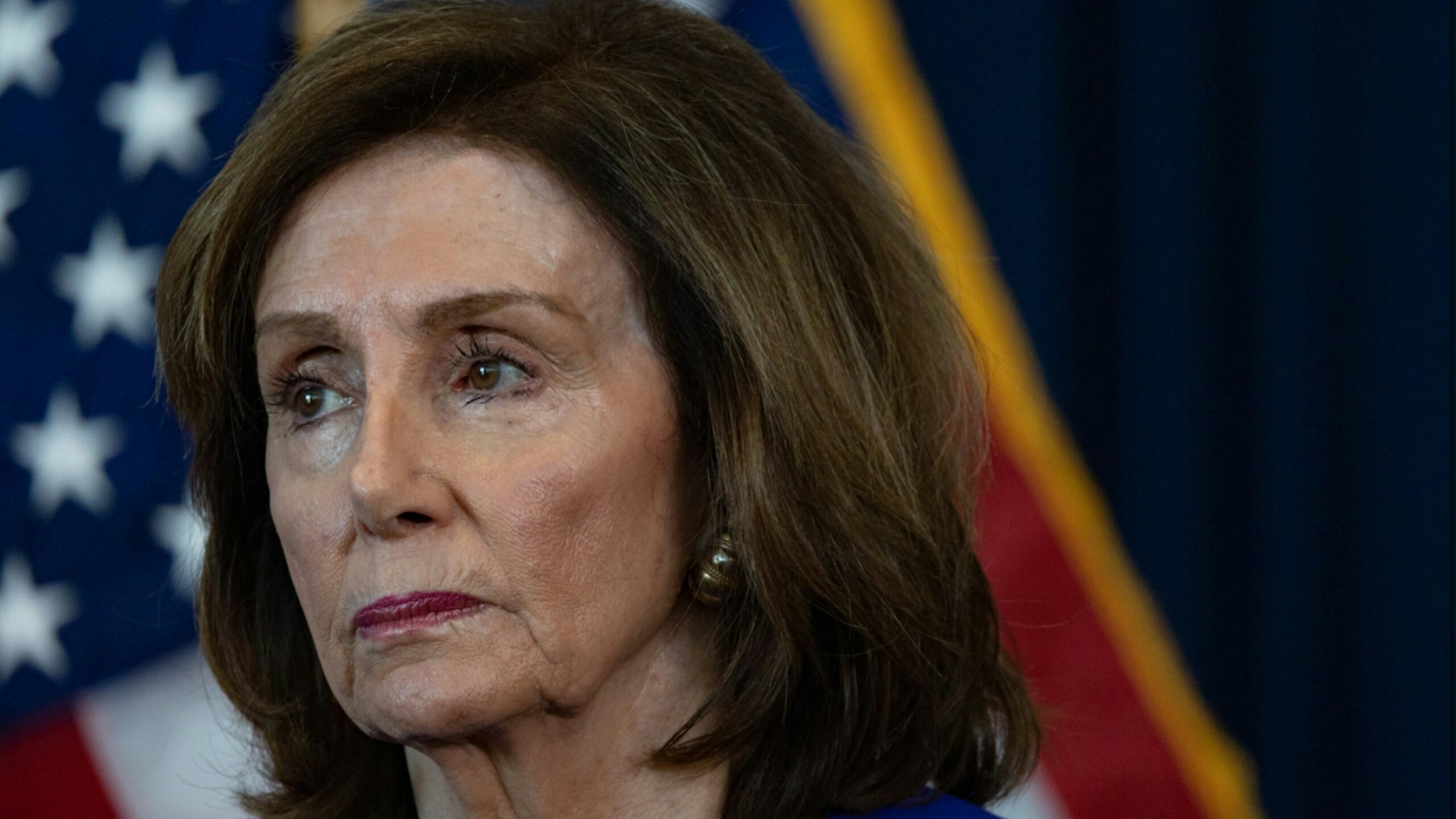 U.S. House Speaker Nancy Pelosi, a Democrat from California, listens during a news conference at the House Democratic Caucus Issues Conference meeting in Philadelphia, Pennsylvania, U.S., on Friday, March 11, 2022.