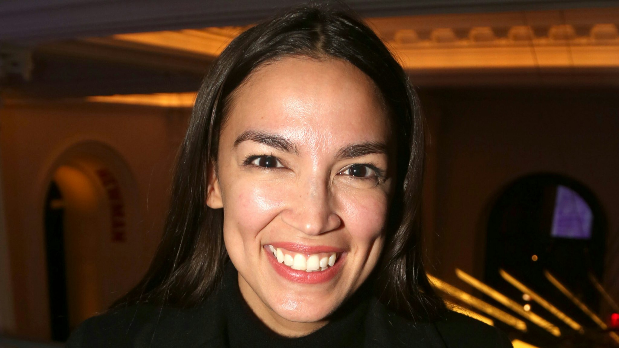 NEW YORK, NEW YORK - MARCH 27: Alexandria Ocasio-Cortez poses backstage at the new musical "SUFFS" at The Public Theater on March 27, 2022 in New York City.