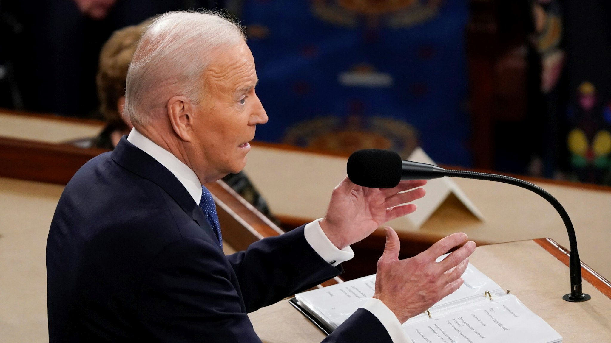U.S. President Joe Biden speaks during a State of the Union address at the U.S. Capitol in Washington, D.C., U.S., on Tuesday, March 1, 2022. Biden's first State of the Union address comes against the backdrop of Russia's invasion of Ukraine and the subsequent sanctions placed on Russia by the U.S. and its allies.