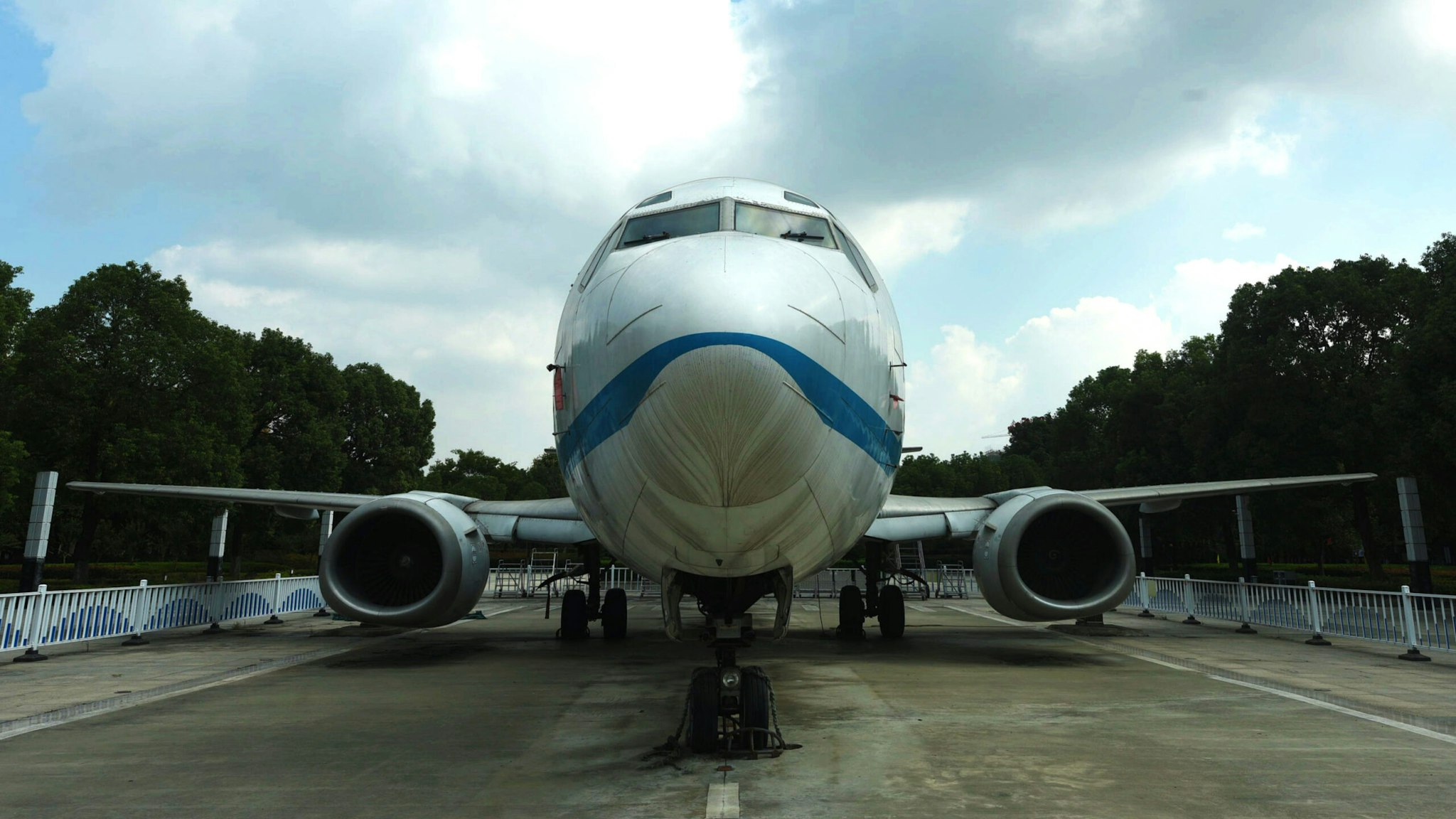 HANGZHOU, CHINA - OCTOBER 12, 2020 - Boeing 737-300 aircraft parked in Zhejiang communications vocational and technical college, Hangzhou City, Zhejiang Province, China, October 12, 2020.
