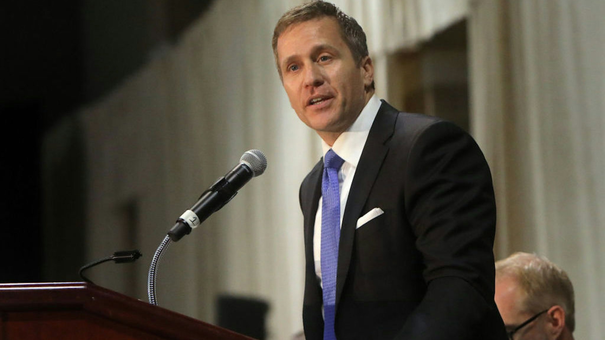 Gov. Eric Greitens delivers the keynote address at the St. Louis Area Police Chiefs Association 27th Annual Police Officer Memorial Prayer Breakfast on April 25, 2018, at the St. Charles Convention Center. (Laurie Skrivan/St. Louis Post-Dispatch/TNS)