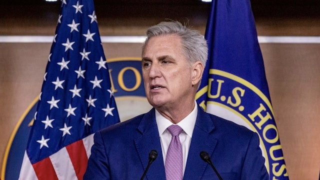 House Minority Leader McCarthy Holds Weekly Press Conference WASHINGTON, DC - MARCH 09: House Minority Leader Kevin McCarthy (R-CA) holds his weekly news conference at the U.S. Capitol on March 09, 2022 in Washington, DC. McCarthy answered a range of questions related primarily to rising gas prices and the ongoing conflict in Ukraine. (Photo by Tasos Katopodis/Getty Images) Tasos Katopodis / Stringer