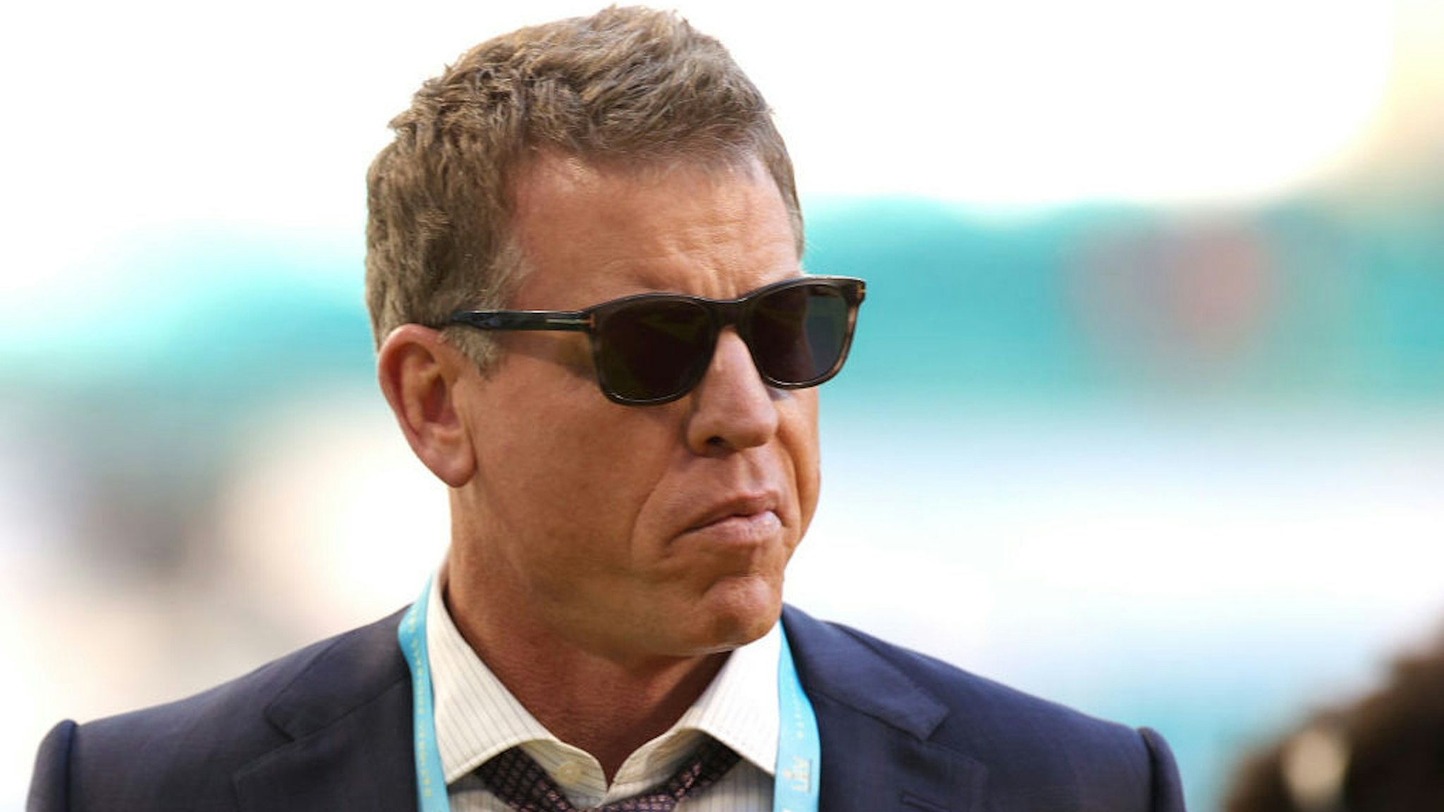 MIAMI, FLORIDA - FEBRUARY 02: Former player Troy Aikman arrives at Super Bowl LIV at Hard Rock Stadium on February 02, 2020 in Miami, Florida. (Photo by Rob Carr/Getty Images)