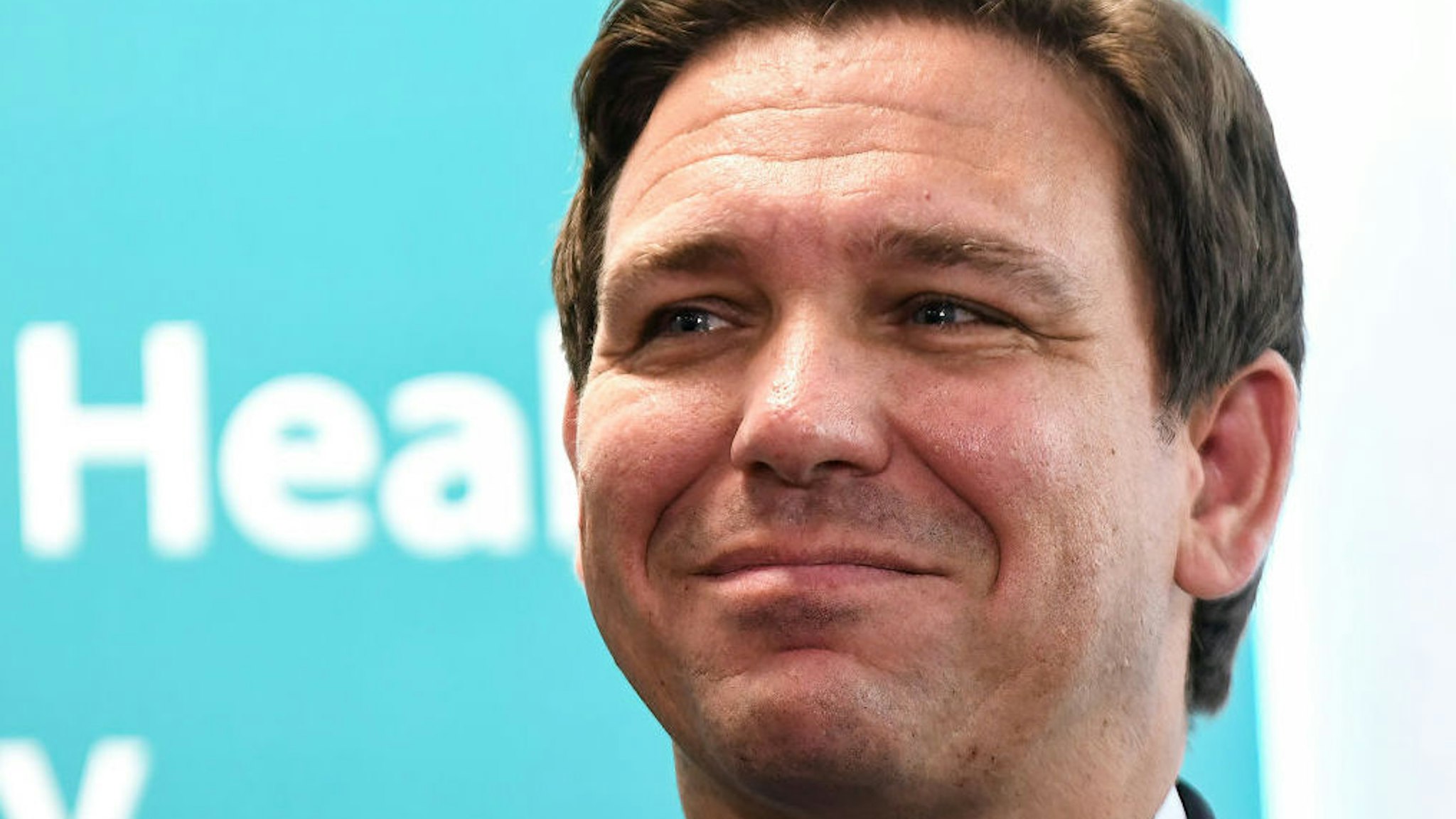Florida Governor Ron DeSantis holds a news conference at the Florida Department of Health office in Viera, Florida to announce that the state of Florida has provided more than 40,000 monoclonal antibody treatments to COVID-19 patients statewide at 21 state treatment sites.