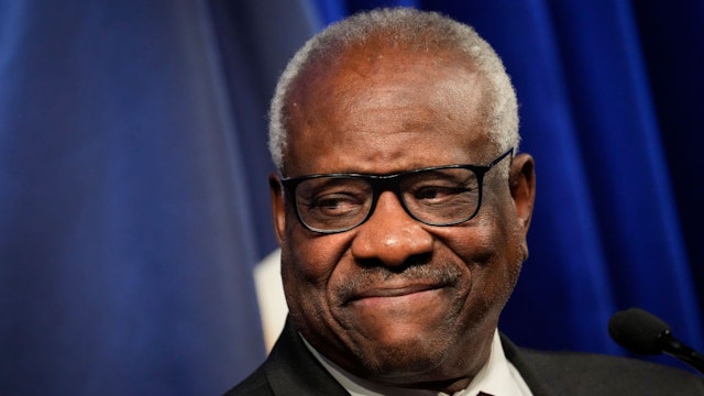 Associate Supreme Court Justice Clarence Thomas speaks at the Heritage Foundation on October 21, 2021 in Washington, DC. Clarence Thomas has now served on the Supreme Court for 30 years.