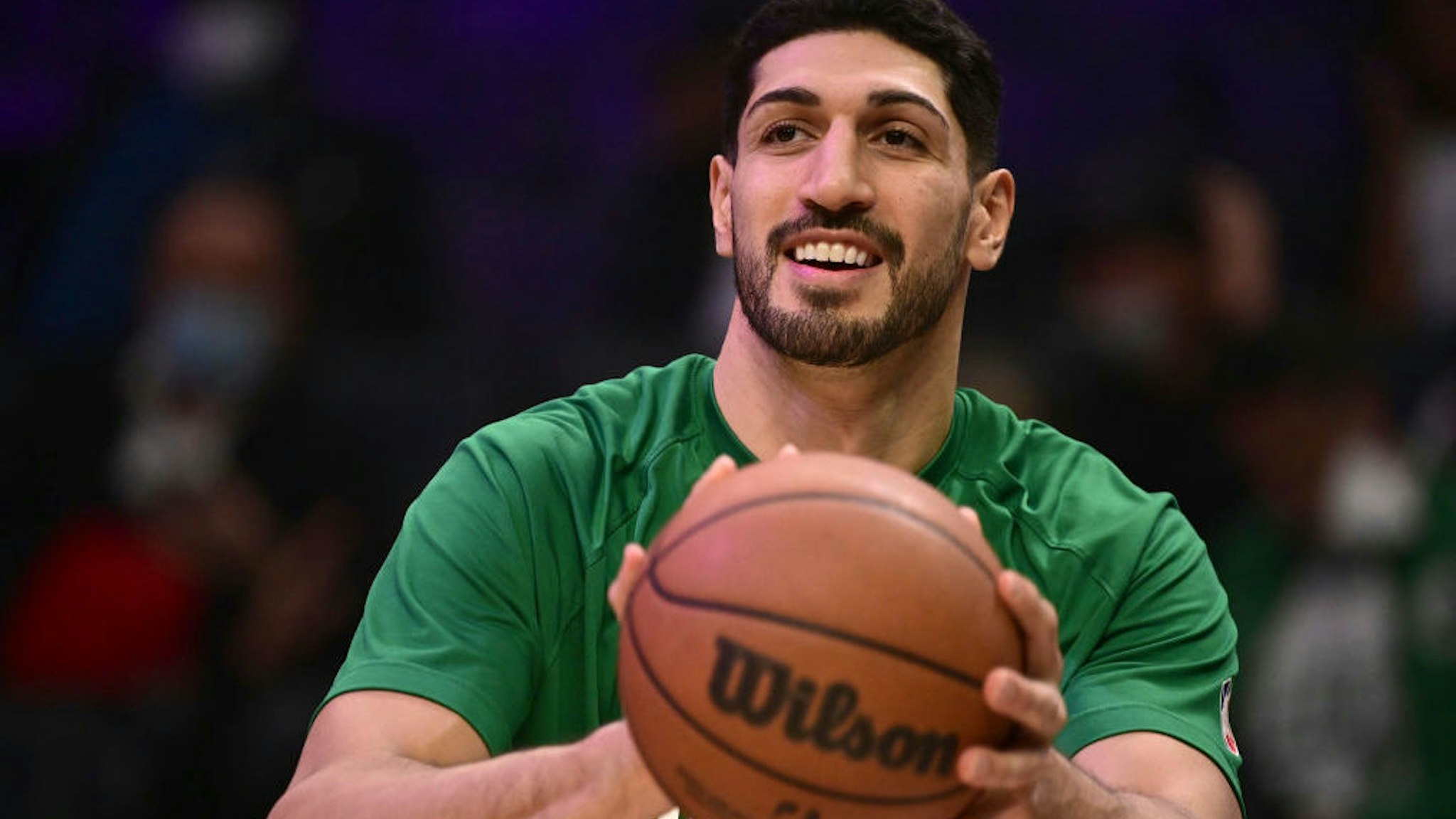 Basketball: Closeup of Boston Celtics Enes Kanter Freedom warming up before game vs Los Angeles Clippers at Staples Center. Los Angeles, CA 12/8/2021 CREDIT: John W. McDonough (Photo by John W. McDonough/Sports Illustrated/Getty Images) (Set Number: X163884 TK1)
