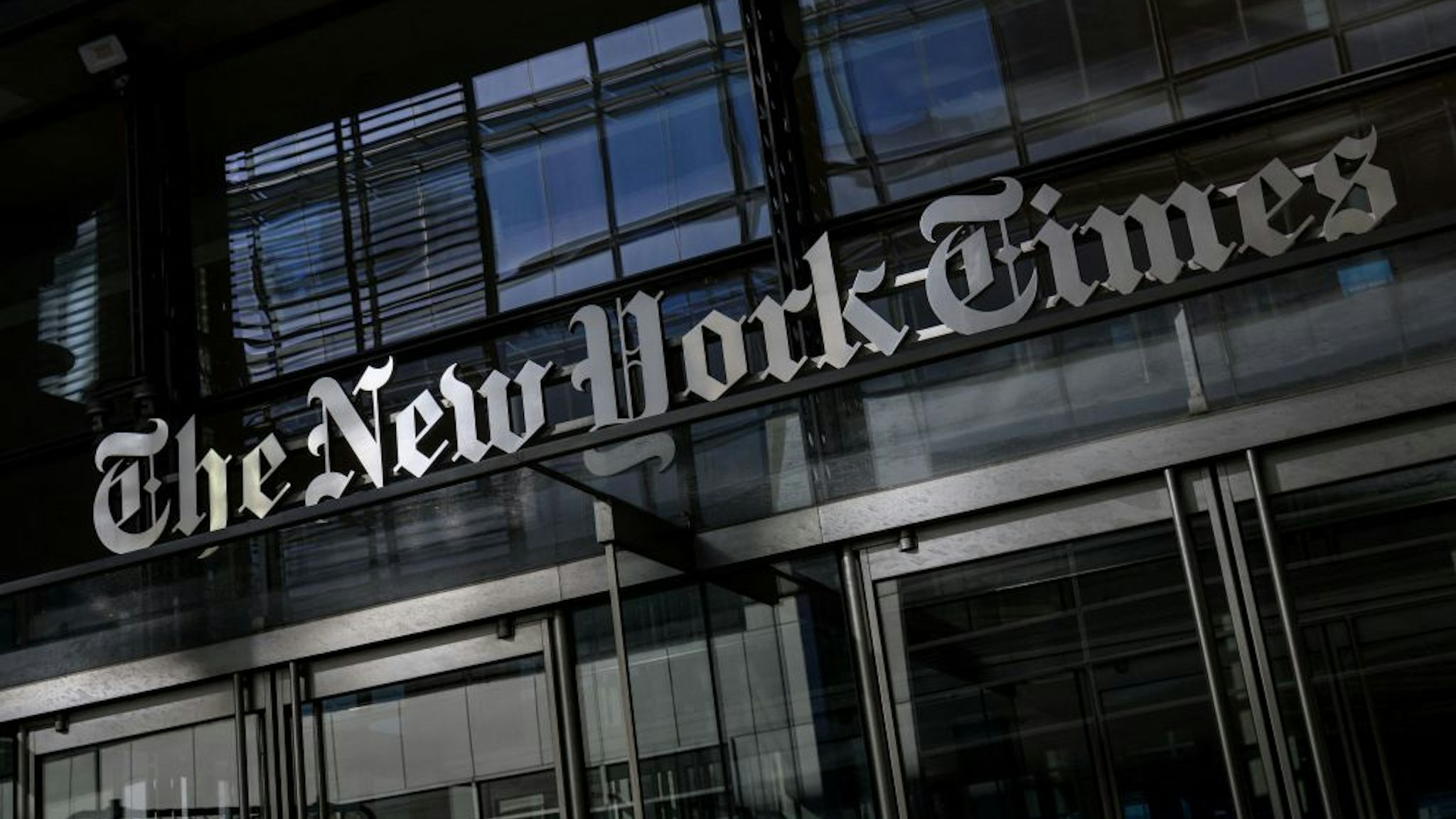 The New York Times Building in New York City on February 1, 2022. - The New York Times announced on January 31, 2022, it had bought Wordle, a phenomenon played by millions just four months after the game burst onto the Internet, for an "undisclosed price in the low seven figures." Created by engineer Josh Wardle, the game consists of guessing one five-letter word per day in just six tries. (Photo by ANGELA WEISS / AFP) (Photo by ANGELA WEISS/AFP via Getty Images)