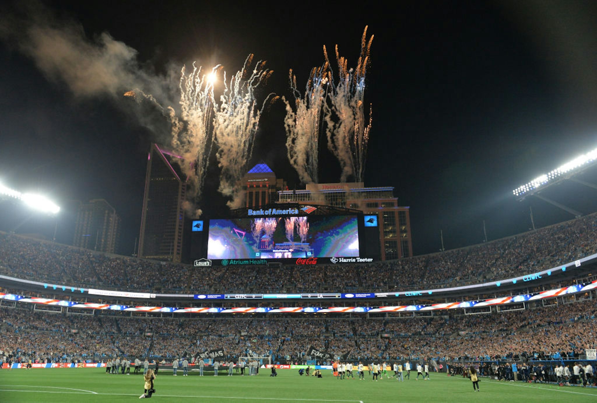 CHARLOTTE, USA - MARCH 5: Charlotte Football Club holds its inaugural match with record breaking attendance of over 74 thousand fans at the Bank of America Stadium with fireworks against the LA Galaxy as the match ended 1:0 for LA Galaxy in Charlotte, NC, United States on March 5, 2022 (Photo by Peter Zay/Anadolu Agency via Getty Images)