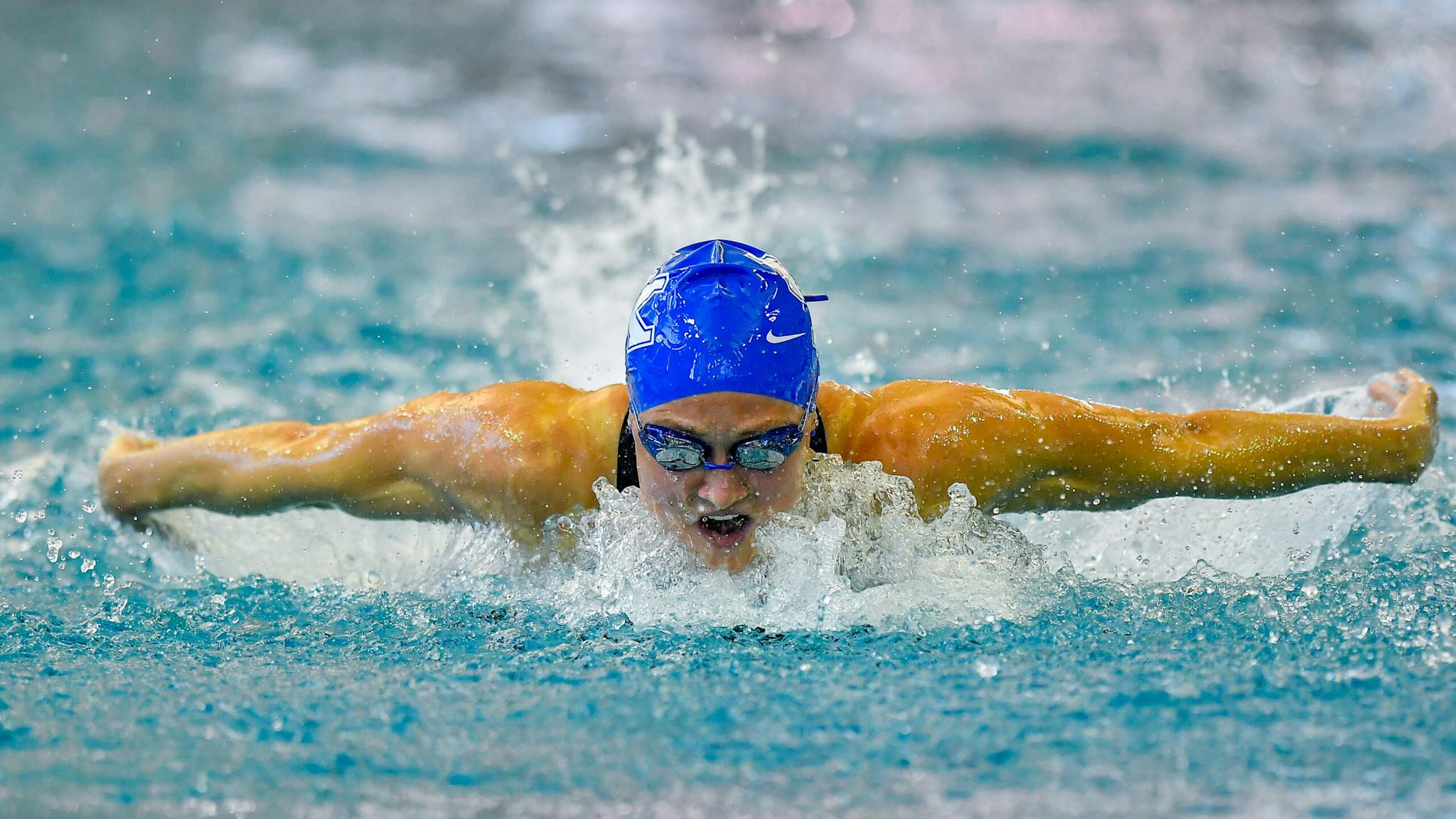 NCAA SWIMMING: MAR 19 Women’s Swimming & Diving Championships ATLANTA, GA - MARCH 19: Kentucky swimmer Riley Gaines swims the 200 Butterfly prelims at the NCAA Swimming and Diving Championships on March 19th, 2022 at the McAuley Aquatic Center in Atlanta, Georgia. (Photo by Rich von Biberstein/Icon Sportswire via Getty Images)