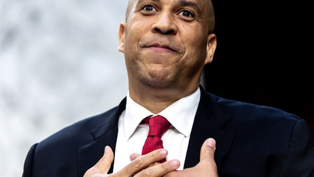Senator Cory Booker, a Democrat from New Jersey, speaks during a Senate Judiciary Committee confirmation hearing for Ketanji Brown Jackson, associate justice of the U.S. Supreme Court nominee for U.S. President Joe Biden, in Washington, D.C., U.S., on Wednesday, March 23, 2022. Jackson held her own against a barrage of Republican attacks centering on crime and race, inching closer to becoming the first Black woman on the Supreme Court in a marathon day of testimony before a Senate panel yesterday. Photographer: Julia Nikhinson/Bloomberg via Getty Images