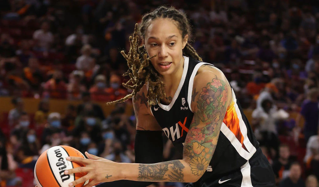 TEMPE, ARIZONA - OCTOBER 03: Brittney Griner #42 of the Phoenix Mercury handles the ball during Game Three of the 2021 WNBA semifinals at Desert Financial Arena on October 03, 2021 in Tempe, Arizona. The Mercury defeated the Aces 87-60. (Photo by Christian Petersen/Getty Images)