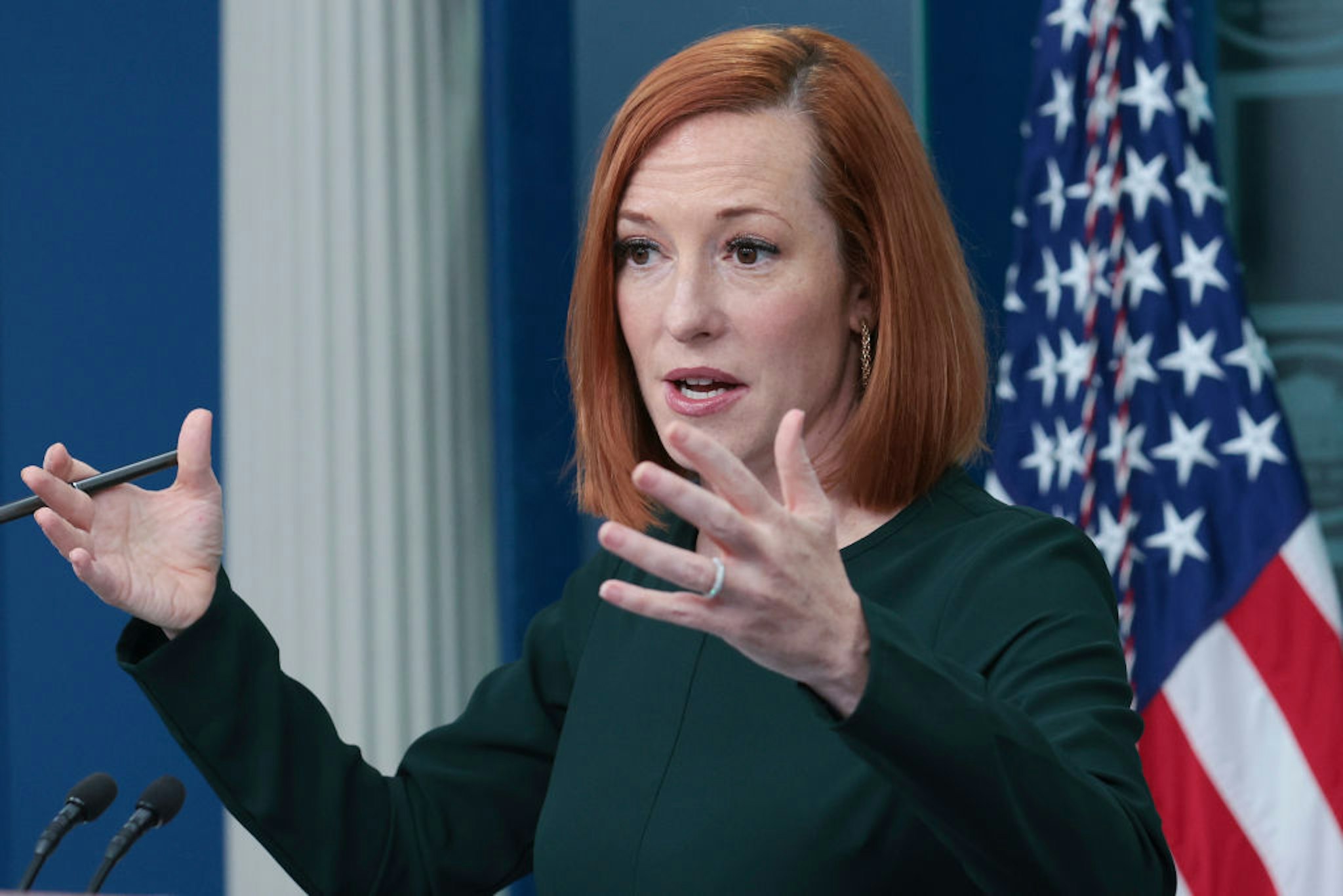 WASHINGTON, DC - MARCH 09: White House press secretary Jen Psaki answers questions during the daily briefing on March 09, 2022 in Washington, DC. Psaki answered a range of questions related primarily to Russia's invasion of Ukraine. (Photo by Win McNamee/Getty Images)