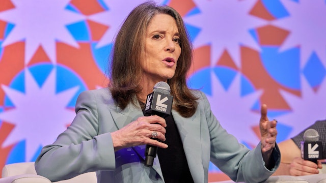 AUSTIN, TEXAS - MARCH 14: Marianne Williamson speaks onstage at Guerrilla Tactics &amp; Asymmetric Political Activism during the 2022 SXSW Conference and Festivals at Hilton Austin on March 14, 2022 in Austin, Texas. (Photo by Mike Jordan/Getty Images for SXSW)