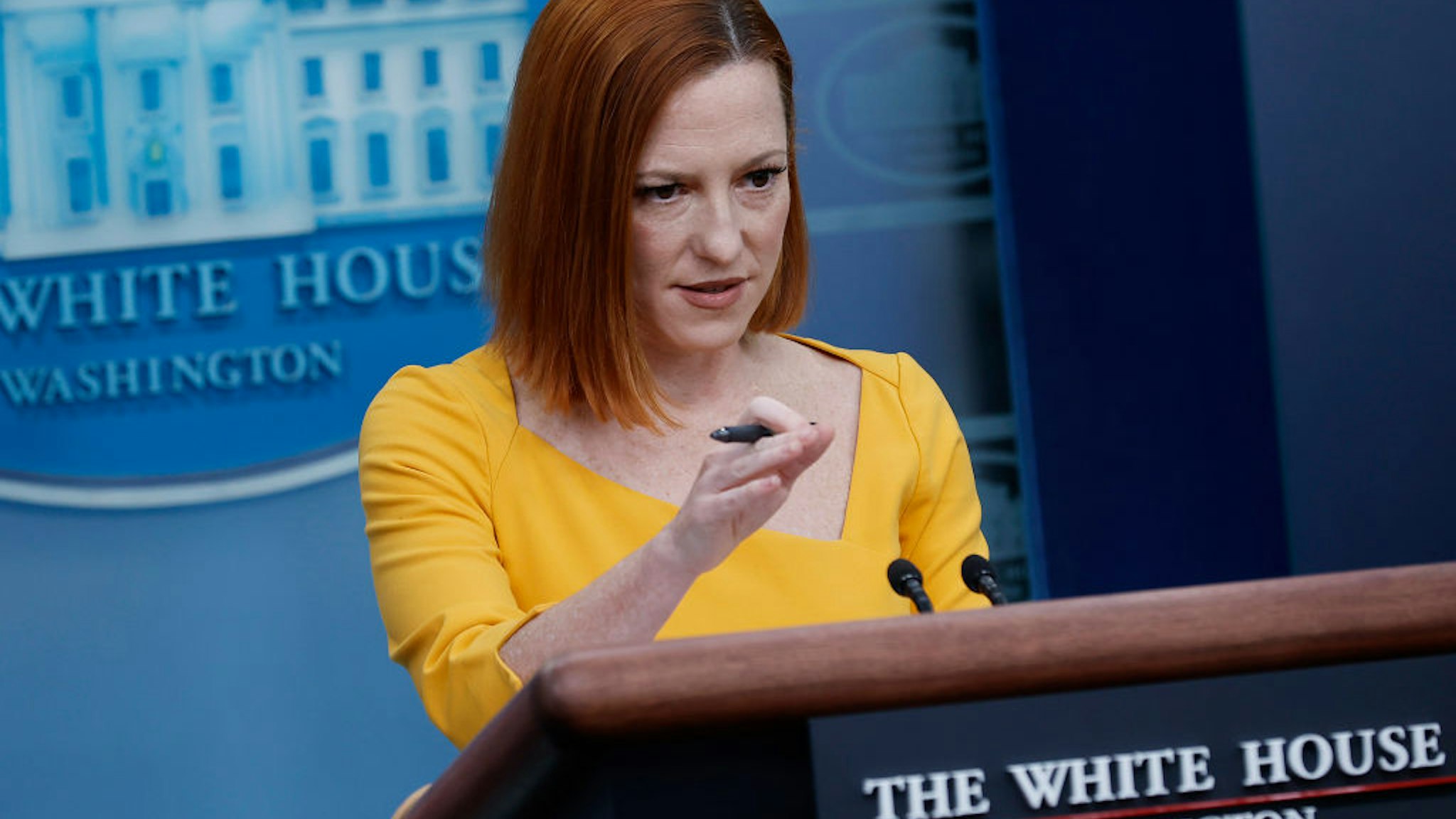 WASHINGTON, DC - MARCH 15: White House Press Secretary Jen Psaki talks to reporters during the daily news conference in the Brady Press Briefing Room at the White House on March 15, 2022 in Washington, DC. Psaki fielded questions about the U.S. support for Ukraine in the face of invasion by Russia and other topics. (Photo by Chip Somodevilla/Getty Images)