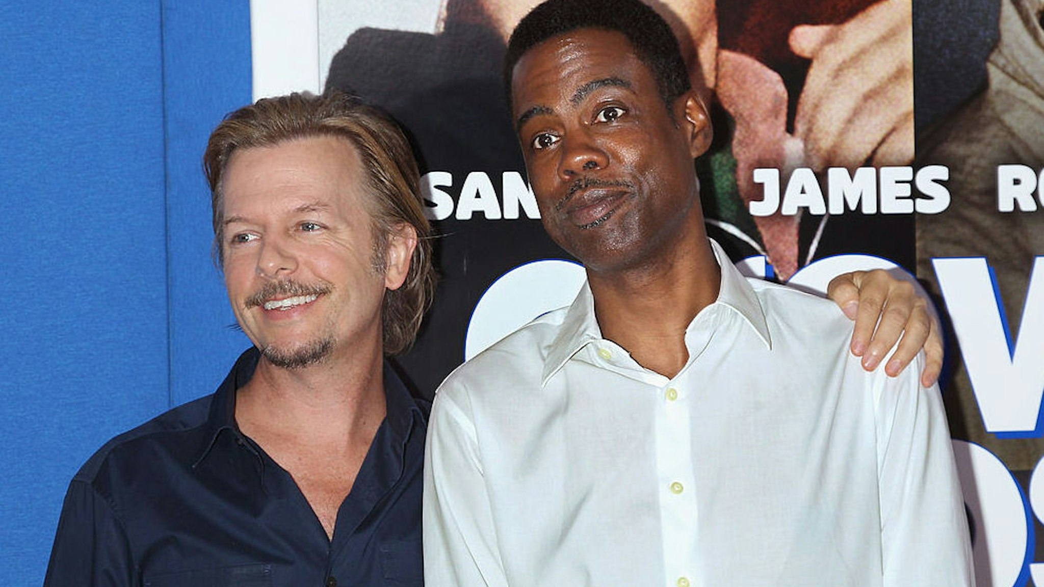 Actors David Spade and Chris Rock attend the "Grown Ups 2" New York Premiere at AMC Lincoln Square Theater on July 10, 2013 in New York City.