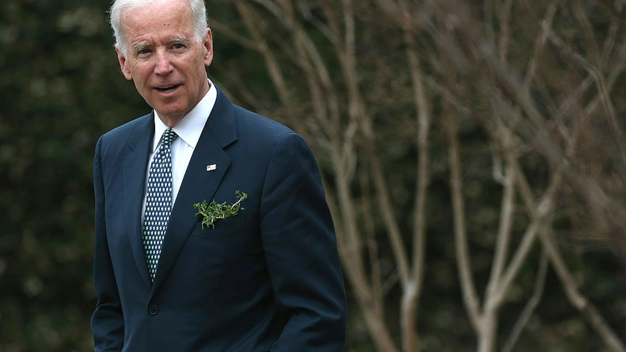WASHINGTON, DC - MARCH 14: Vice President Joseph Biden waits for the arrival of Prime Minister Enda Kenny of Ireland, at the Naval Observatory, on March 14, 2014 in Washington, DC. Vice President Biden hosted a breakfast for the Irish Prime Minister in honor of St. Patricks Day on Sunday.