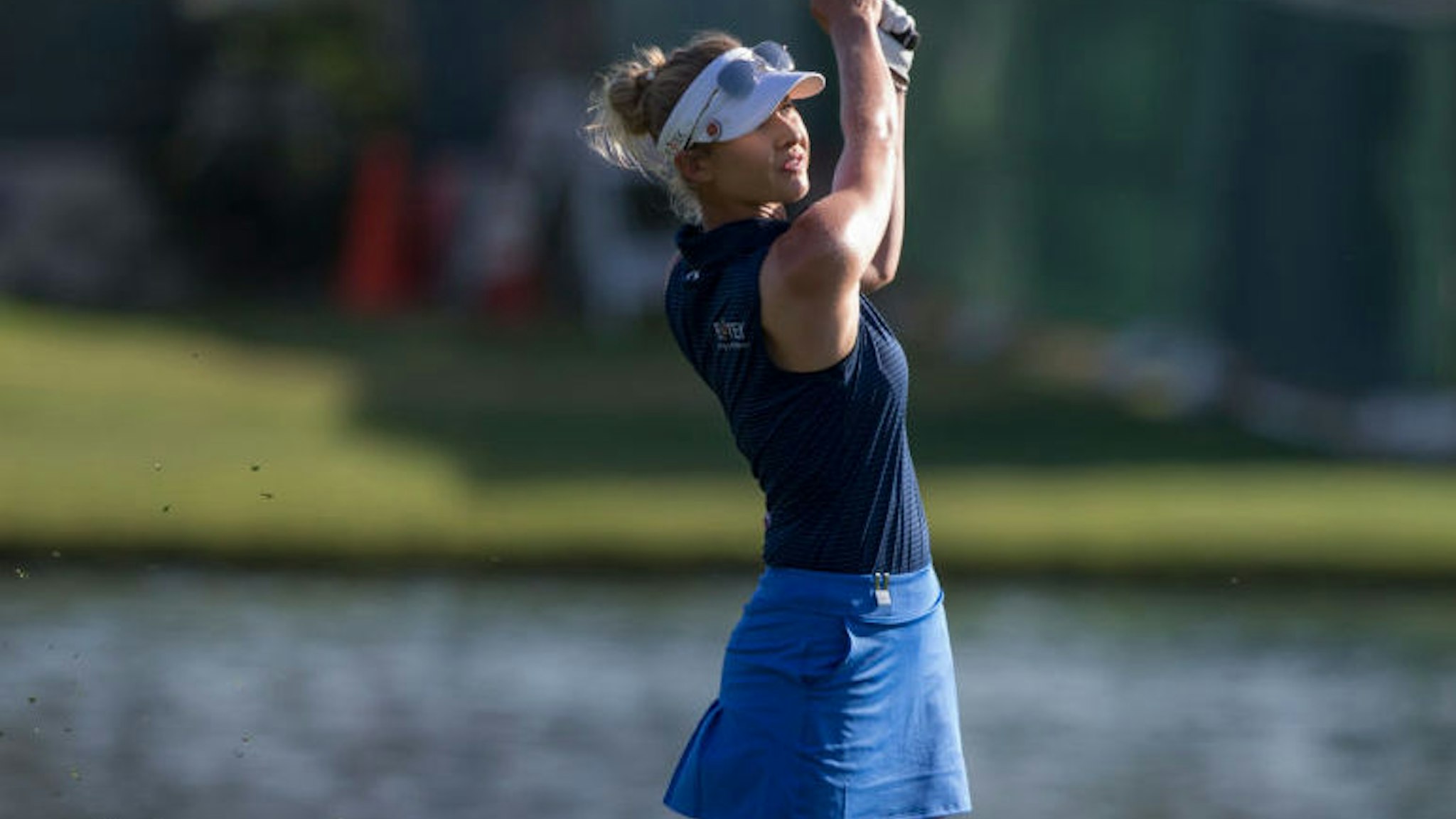 Nelly Korda of the United States with the approach shot on the 18th hole during the second round of the 2017 ANA Inspiration at Mission Hills Country Club on March 31, 2017 in Rancho Mirage, California.