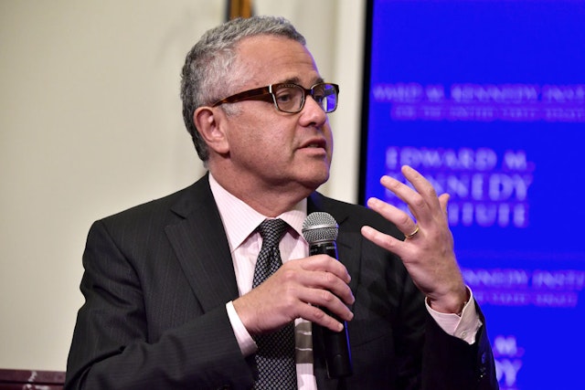 BOSTON, MA - MAY 30: Former United States Attorney General Eric Holder is interviewed by Jeffrey Toobin for a discussion on gerrymandering and its impact on the American politcal system at the Edward M. Kennedy Institute for the United States Senate on May 30, 2018 in Boston, Massachusetts. Holder is a partner at Covington and serves as the Chairman of the National Democratic Redistricting Committee. (Photo by Paul Marotta/Getty Images)