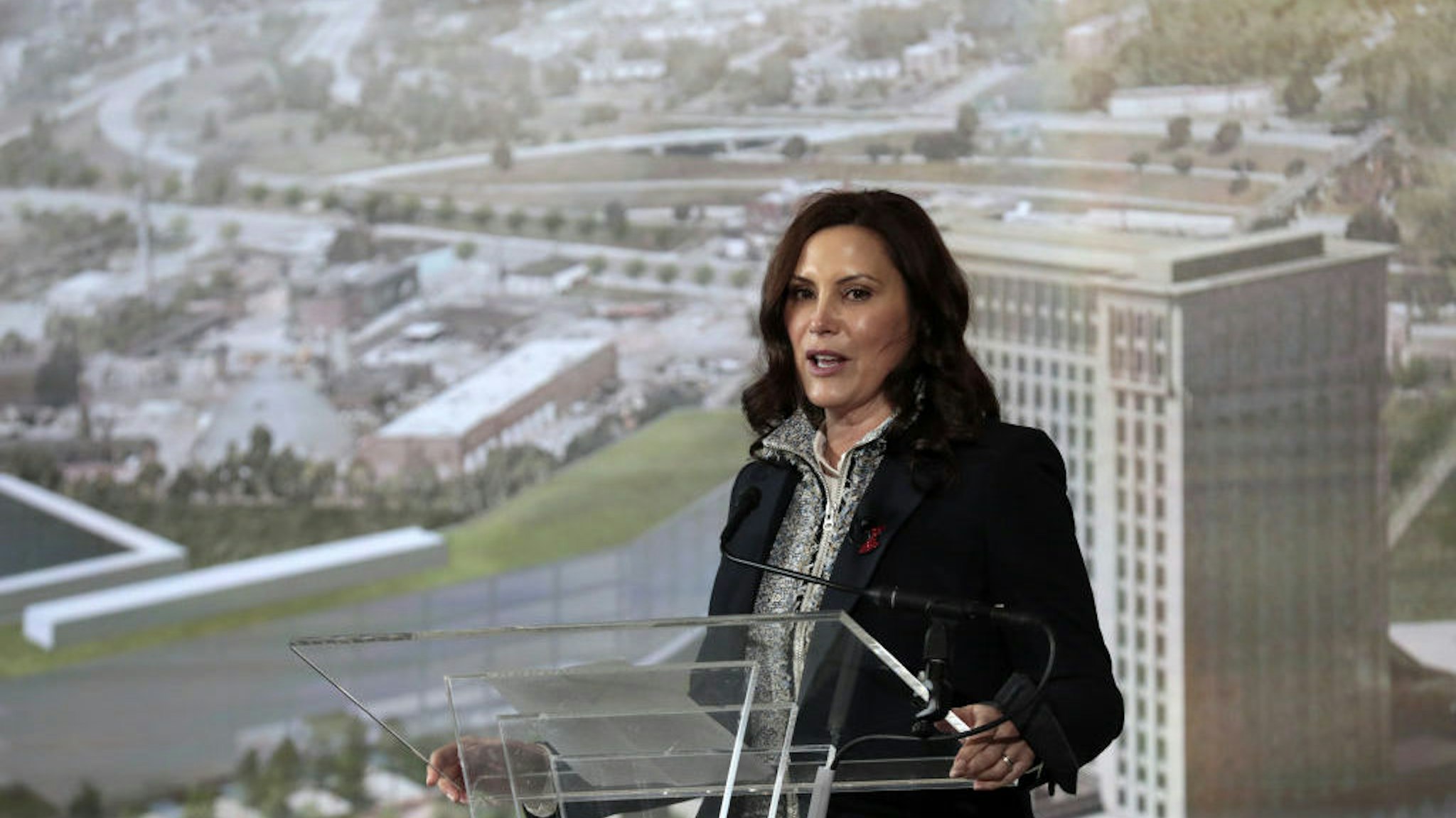 Gretchen Whitmer, governor of Michigan, speaks during a news conference at Michigan Central Station in Detroit, Michigan, U.S., on Friday, Feb. 4, 2022. Google is joining Ford as a Founding Member at Michigan Central, focusing its efforts on training and educating people in Detroit for high-tech jobs and collaborating to solve mobility problems challenging communities. Photographer: Jeff Kowalsky/Bloomberg