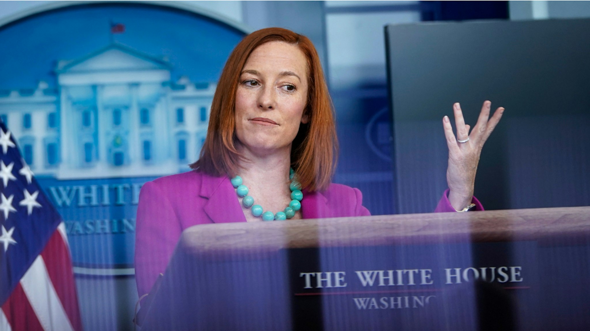 WASHINGTON, DC - JANUARY 28: White House Press Secretary Jen Psaki speaks during a daily press briefing at the White House on January 28, 2021 in Washington, DC. President Joe Biden signed a series of executive actions Thursday afternoon aimed at expanding access to health care, including re-opening enrollment for health care offered through the federal marketplace created under the Affordable Care Act.