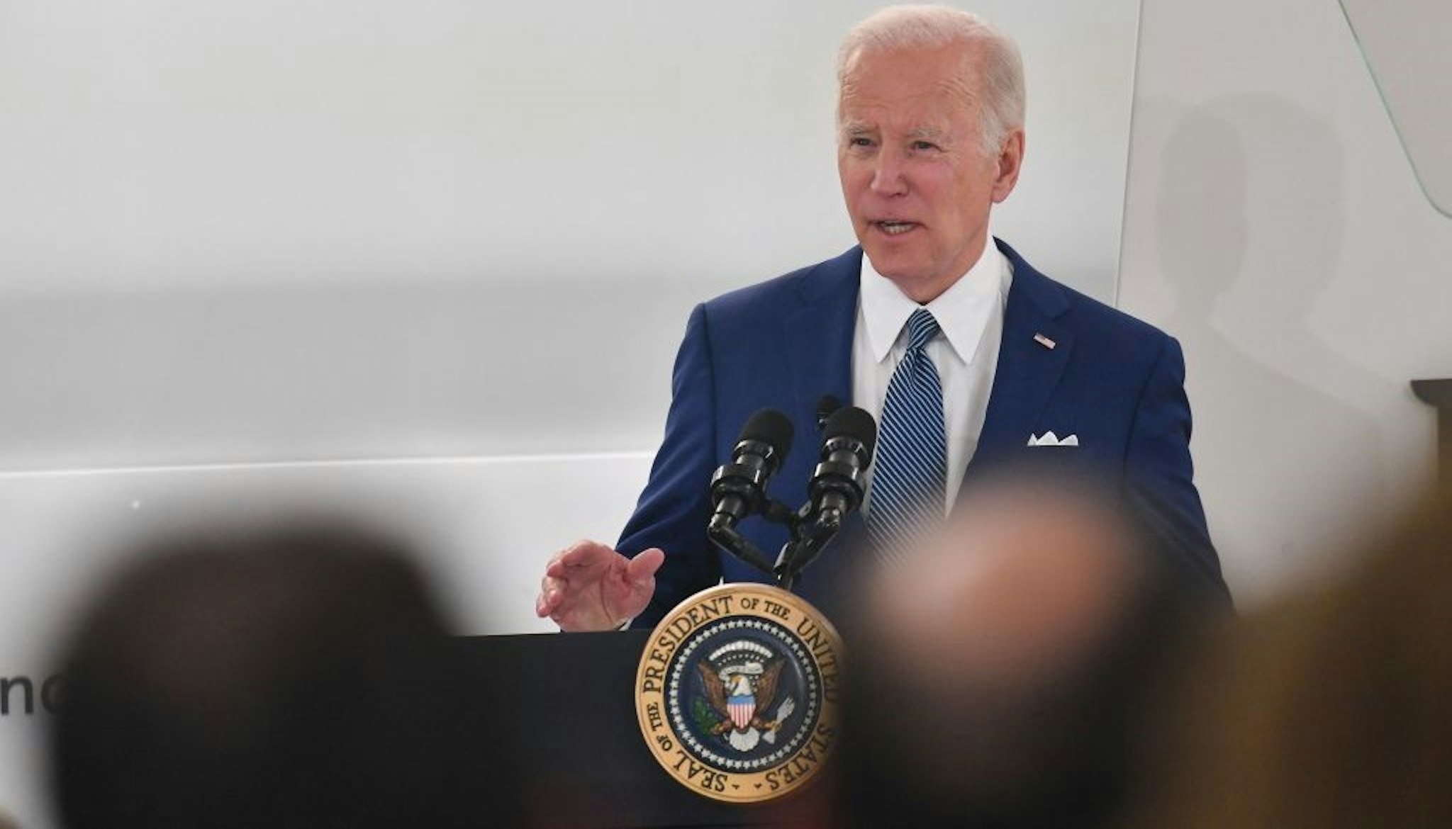 US President Joe Biden delivers remarks at the Business Roundtables CEO Quarterly Meeting in Washington, DC, March 21, 2022.