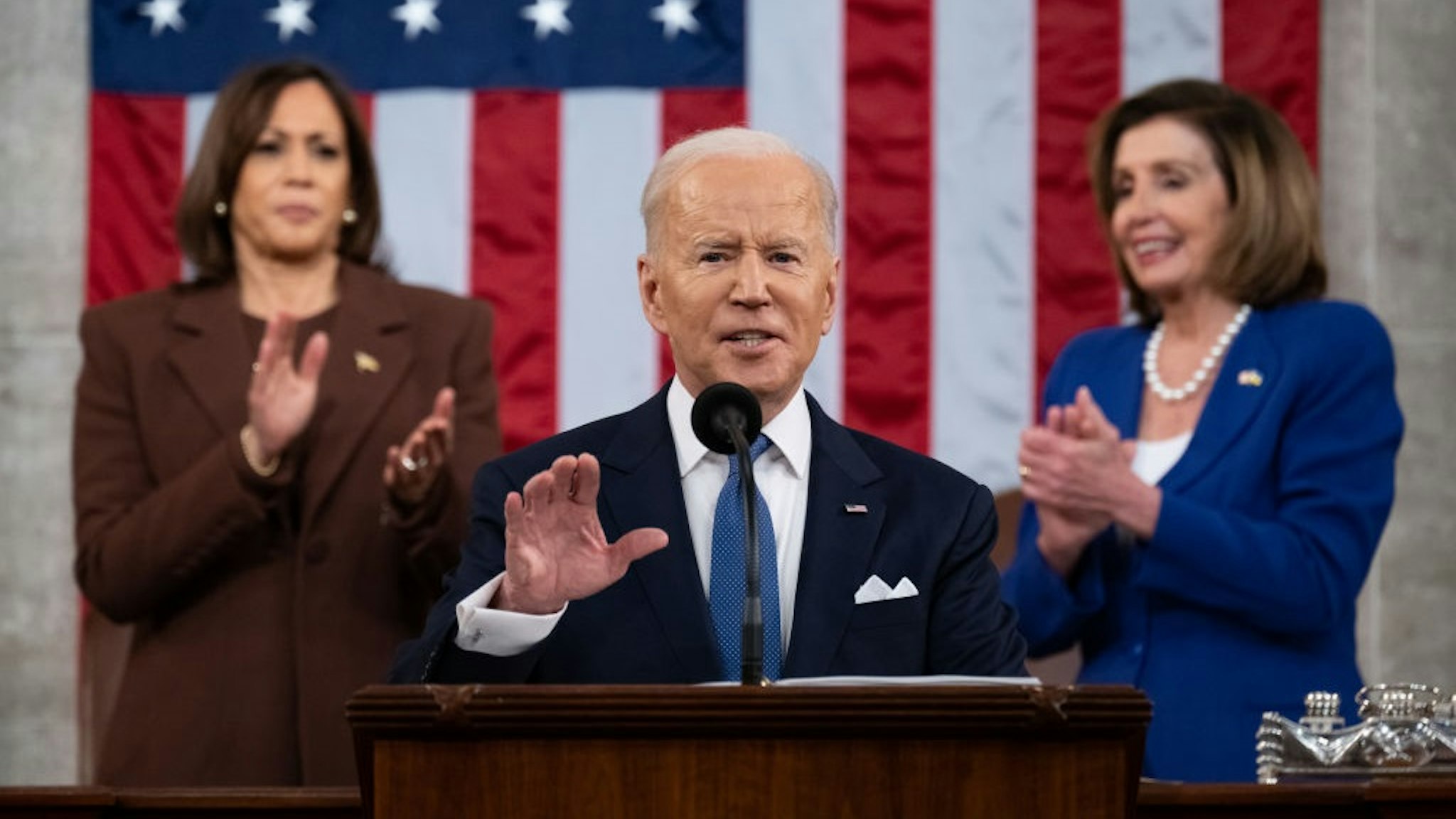 WASHINGTON, DC - MARCH 01: U.S. President Joe Biden delivers the State of the Union address to a joint session of Congress in the U.S. Capitol House Chamber on March 1, 2022 in Washington, DC.