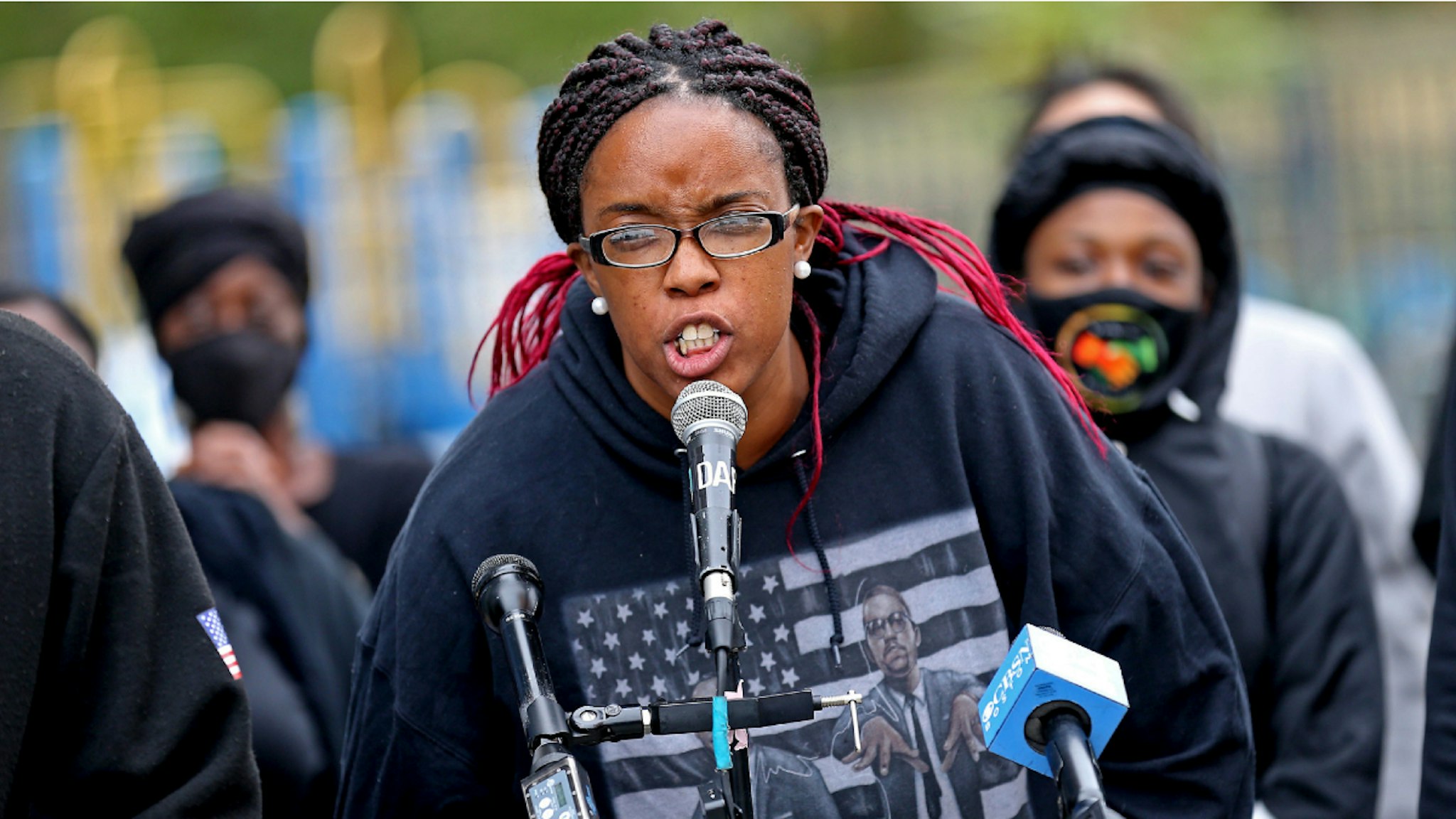 BOSTON, MA. - SEPTEMBER 22: Monica Cannon-Grant speaks during a Black Lives Matter rally in front of Boston Police Headquarters on September 22, 2020 in Boston, Massachusetts.