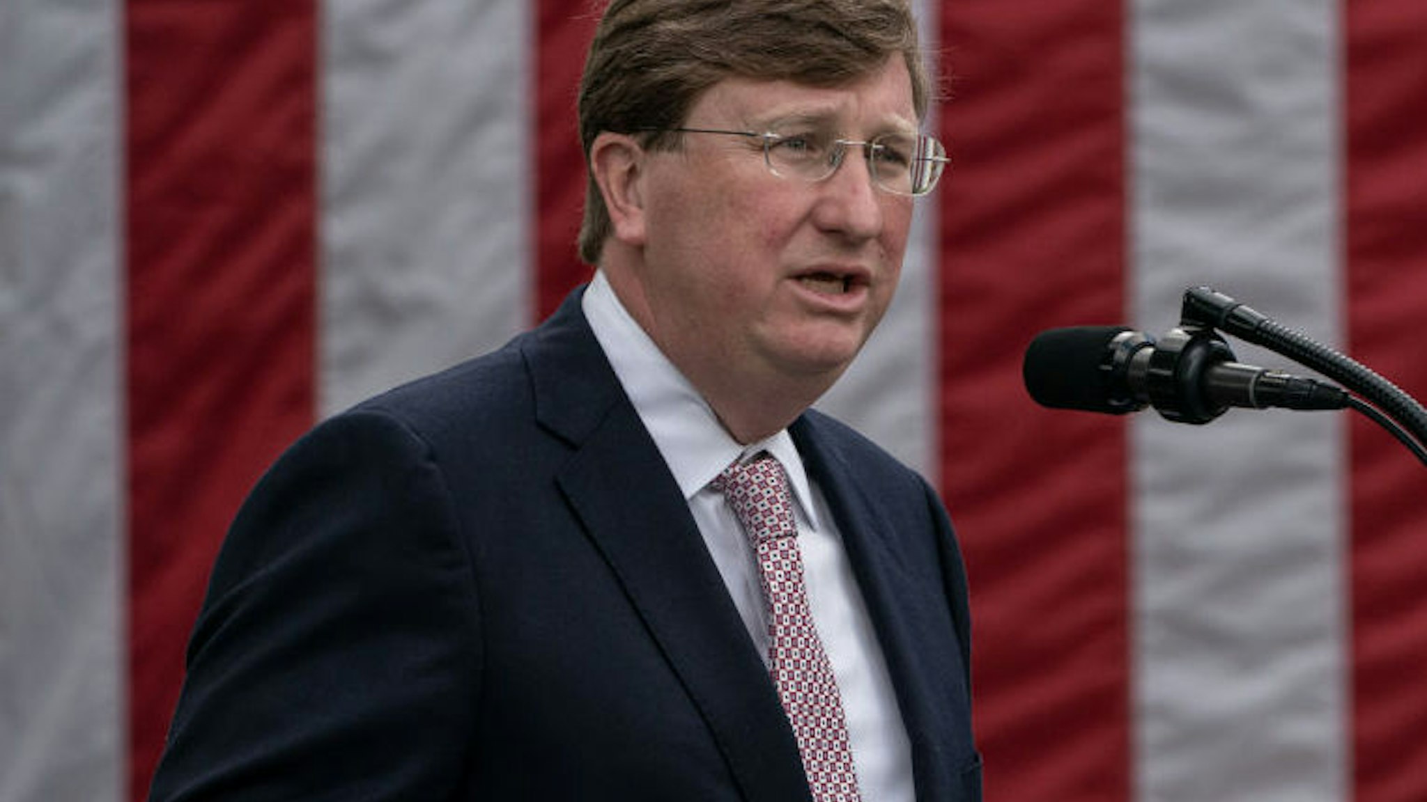 Tate Reeves, governor of Mississippi, speaks during an event in the Rose Garden of the White House in Washington, D.C., U.S., on Monday, Sept. 28, 2020. President Donald Trump is set to announce the government will send millions of rapid-result Covid-19 tests to states, and urge that they be used in schools. Photographer: