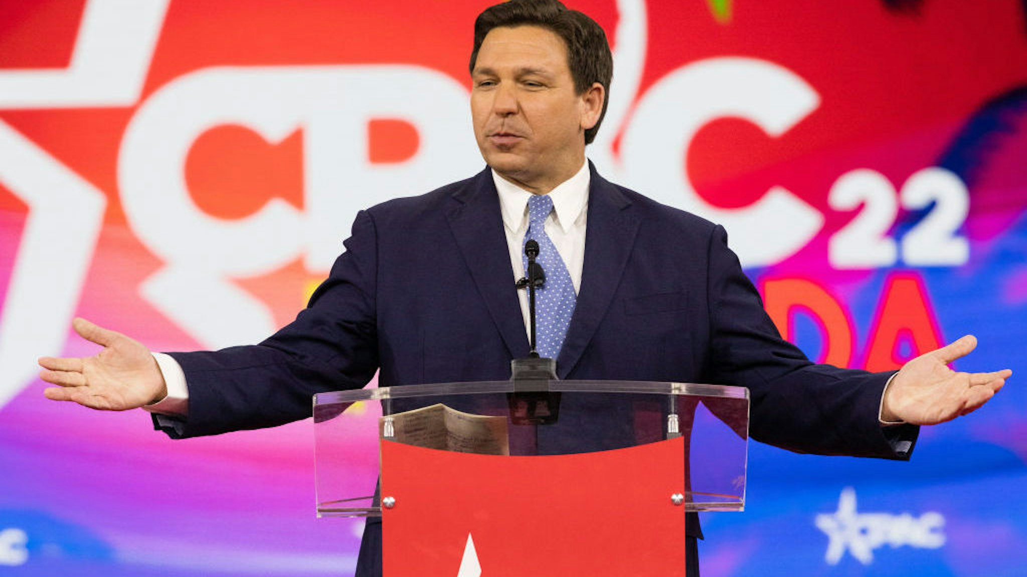 Ron DeSantis, governor of Florida, speaks during the Conservative Political Action Conference (CPAC) in Orlando, Florida, U.S., on Thursday, Feb. 24, 2022. Launched in 1974, the Conservative Political Action Conference is the largest gathering of conservatives in the world. Photographer: Tristan Wheelock/Bloomberg