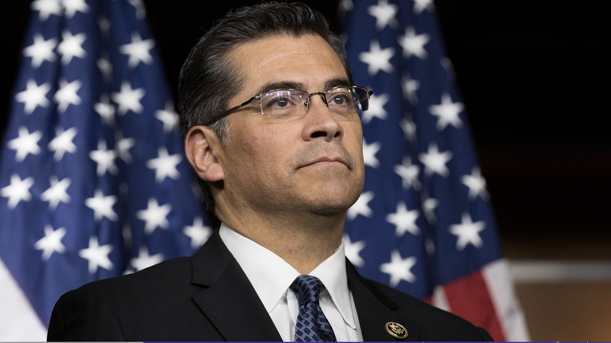 Rep. Xavier Becerra (D-CA) listens during a news conference to discuss the rhetoric of presidential candidate Donald Trump, at the U.S. Capitol, May 11, 2016, in Washington, DC.