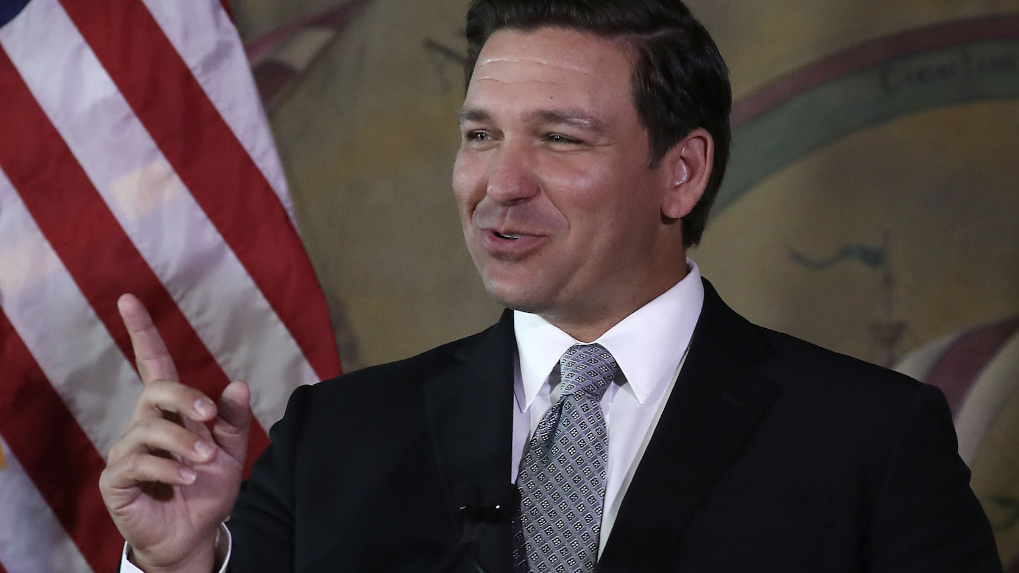 Newly sworn-in Gov. Ron DeSantis attends an event at the Freedom Tower where he named Barbara Lagoa to the Florida Supreme Court on January 09, 2019 in Miami, Florida.