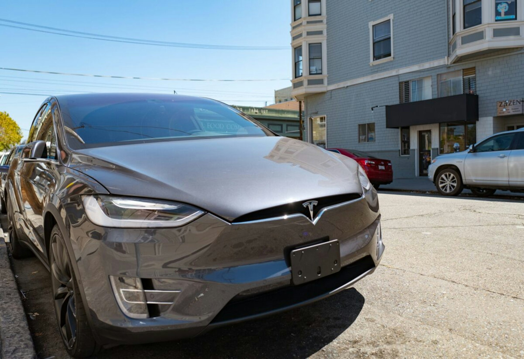 Model X suv by Tesla Motors parked on a side street in the Cow Hollow neighborhood of San Francisco, California, August 28, 2016
