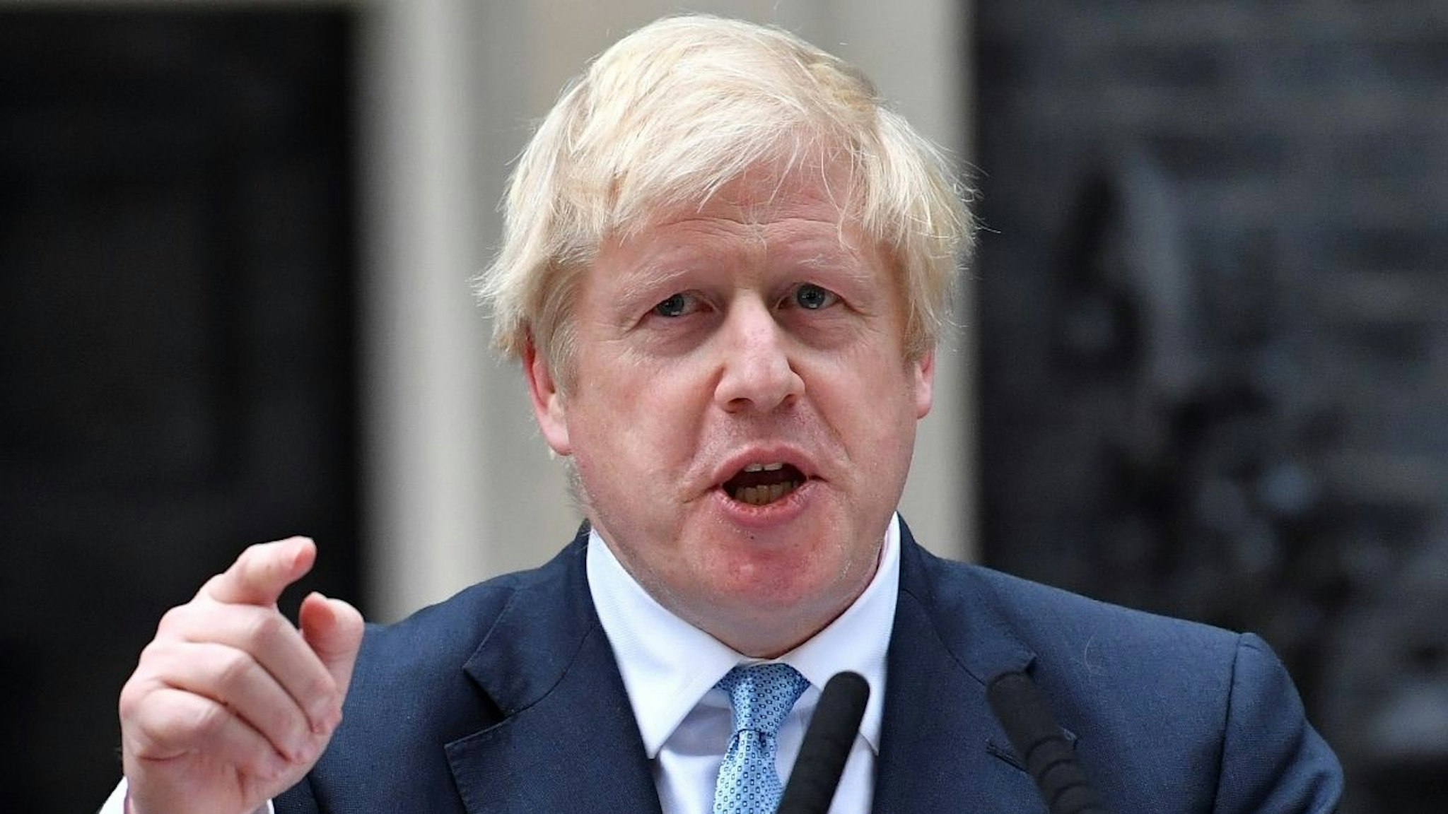 Britain's Prime Minister Boris Johnson delivers a statement outside 10 Downing Street in central London on September 2, 2019.