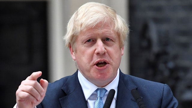 Britain's Prime Minister Boris Johnson delivers a statement outside 10 Downing Street in central London on September 2, 2019.