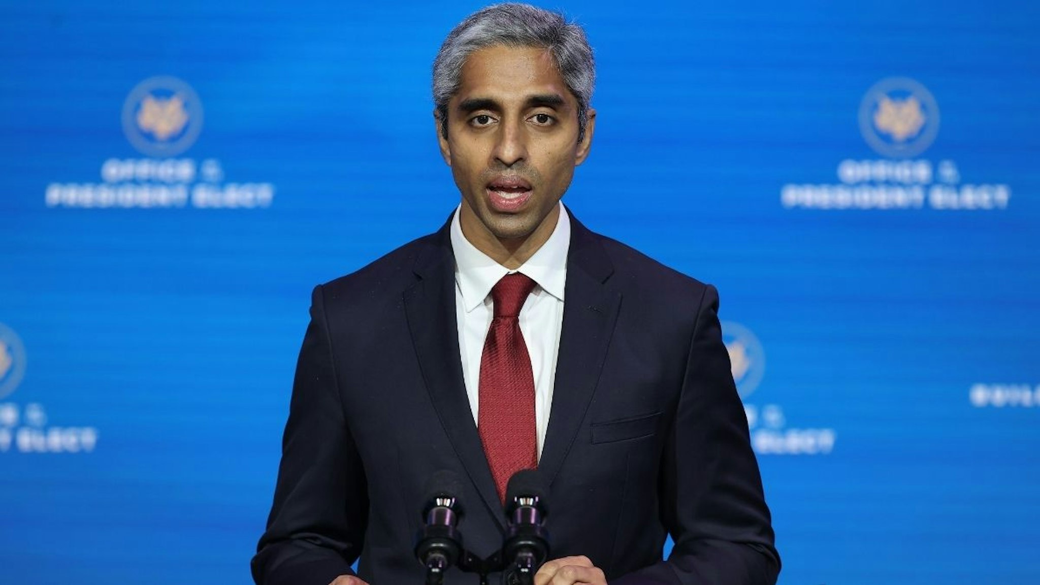 Dr. Vivek Murthy, President-elect Joe Biden’s pick to be U.S. surgeon general, speaks during a news conference at the Queen Theater December 08, 2020 in Wilmington, Delaware.