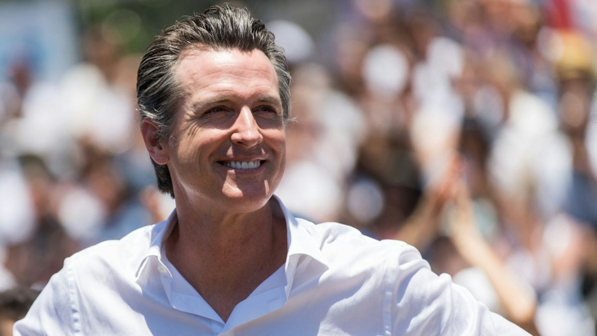 Gavin Newsom attends 'Families Belong Together - Freedom for Immigrants March Los Angeles' at Los Angeles City Hall on June 30, 2018 in Los Angeles, California.