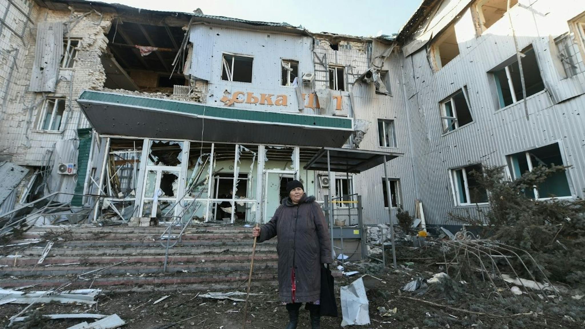 Ukraine hospital A view of a damaged hospital as civilians continue to hide in a bomb shelter under the hospital amid Russian-Ukrainian conflict in the city of Volnovakha, Donetsk Oblast, Ukraine on March 12, 2022.