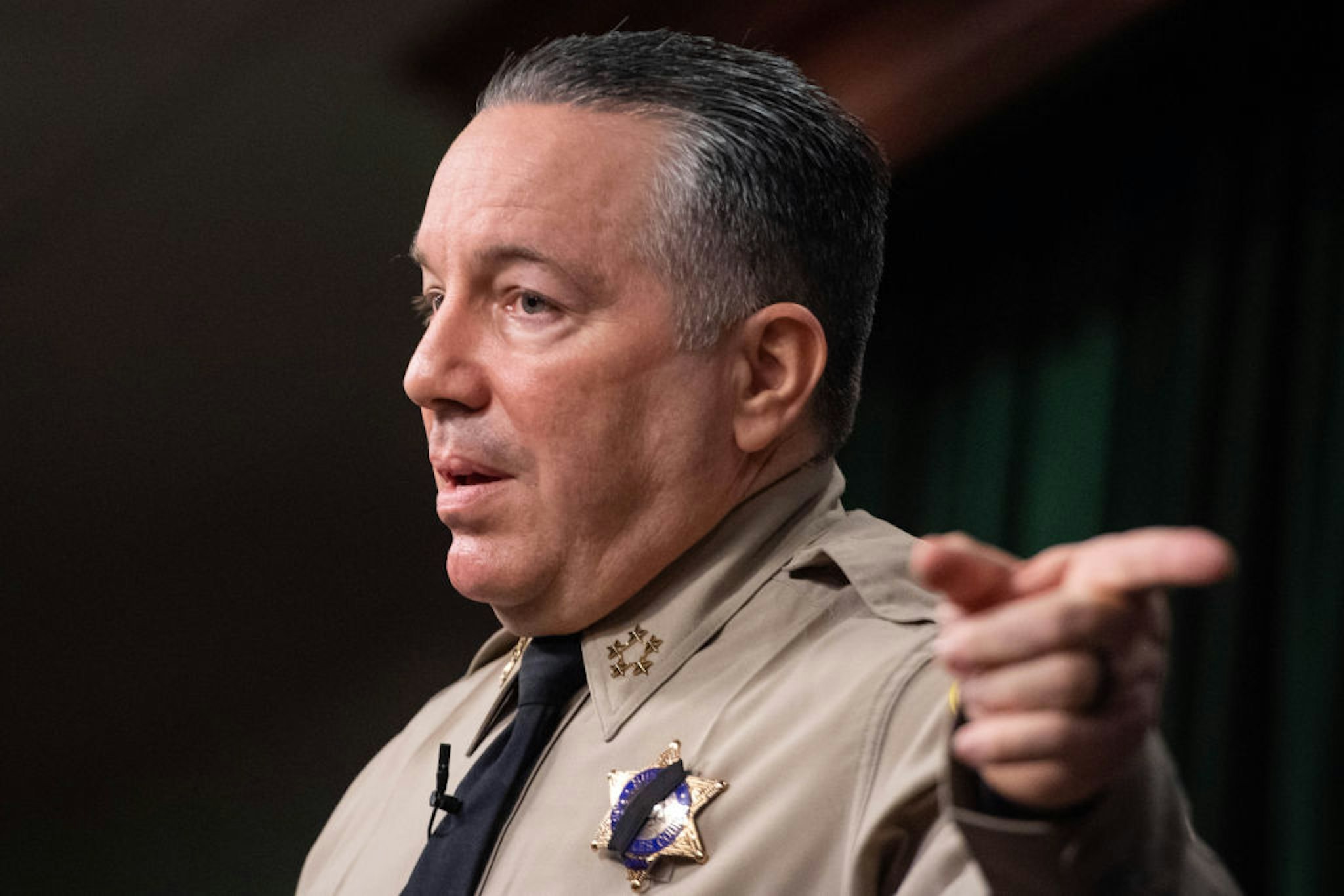 Los Angeles, CA - January 19:Los Angeles County Sheriff Alex Villanueva holds a news conference to discuss crime statistics, staffing and budgets on Wednesday, January 19, 2022 in Los Angeles. He called the citys homelessness crisis an open air mental asylum.
