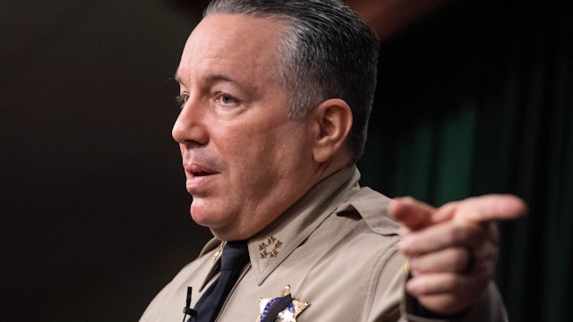 Los Angeles, CA - January 19:Los Angeles County Sheriff Alex Villanueva holds a news conference to discuss crime statistics, staffing and budgets on Wednesday, January 19, 2022 in Los Angeles. He called the citys homelessness crisis an open air mental asylum.