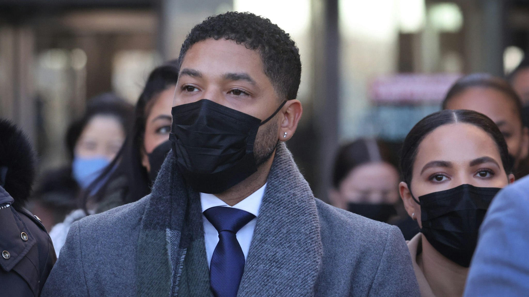 Former "Empire" actor Jussie Smollett leaves the Leighton Criminal Courts Building as the jury begins deliberation during his trial on December 8, 2021 in Chicago, Illinois.