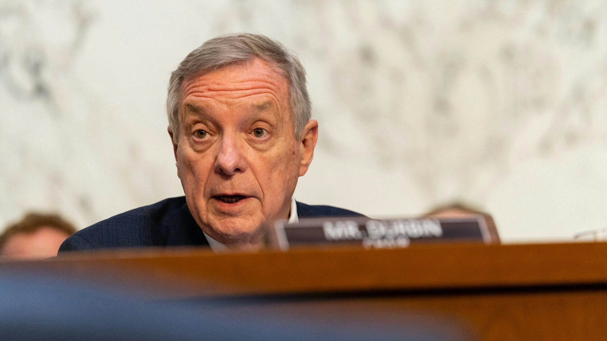 Senator Dick Durbin, a Democrat from Illinois and chairman of the Senate Judiciary Committee, speaks during a markup hearing for Ketanji Brown Jackson, associate justice of the U.S. Supreme Court nominee for U.S. President Joe Biden, in Washington, D.C., U.S., on Monday, April 4, 2022.