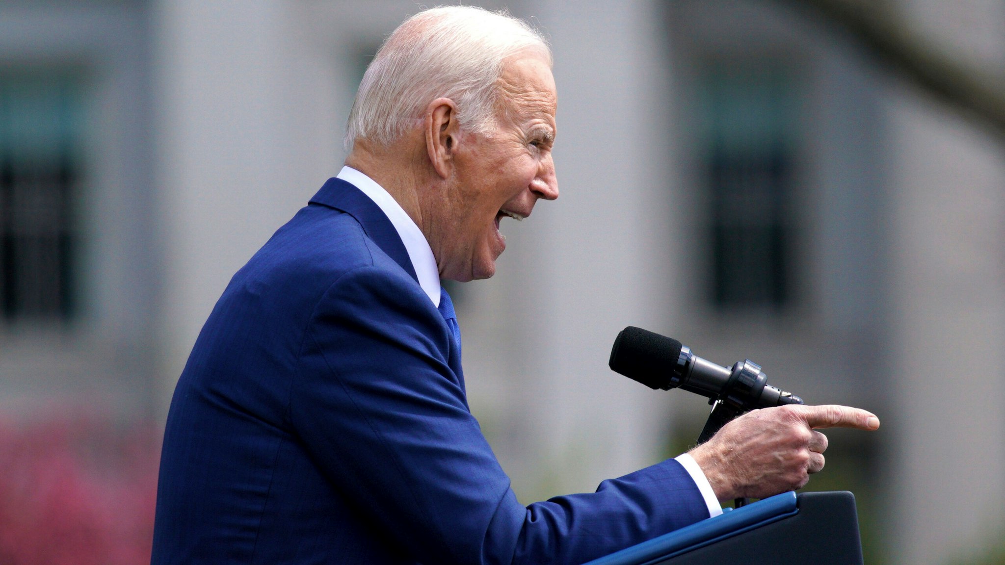 U.S. President Joe Biden speaks during a ceremony for Judge Ketanji Brown Jackson on the South Lawn of the White House in Washington, D.C., U.S., on Friday, April 8, 2022. Jackson was confirmed yesterday to the U.S. Supreme Court, making history as the first Black woman to ever join its ranks while leaving the ideological balance on the nation's highest court unchanged.