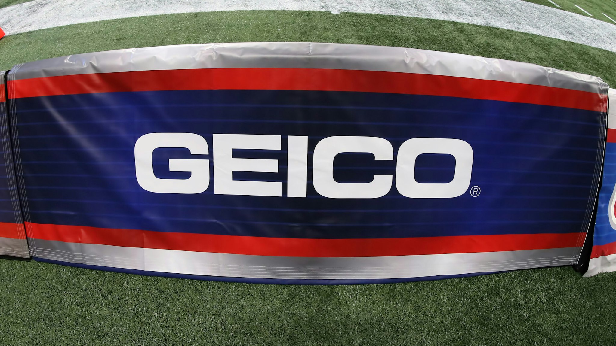 A general image of a Geico sign at the Chick-fil-A Kickoff Game between the Miami Hurricanes and the Alabama Crimson Tide on September 4, 2021 at Mercedes Benz Stadium in Atlanta, Georgia.