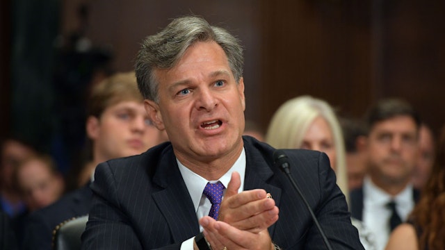 Christopher Wray testifies before the Senate Judiciary Committee on his nomination to be the director of the Federal Bureau of Investigation in the Dirksen Senate Office Building on Capitol Hill on July 12, 2017 in Washington,DC. (Photo by Mandel NGAN / AFP) (Photo by MANDEL NGAN/AFP via Getty Images)